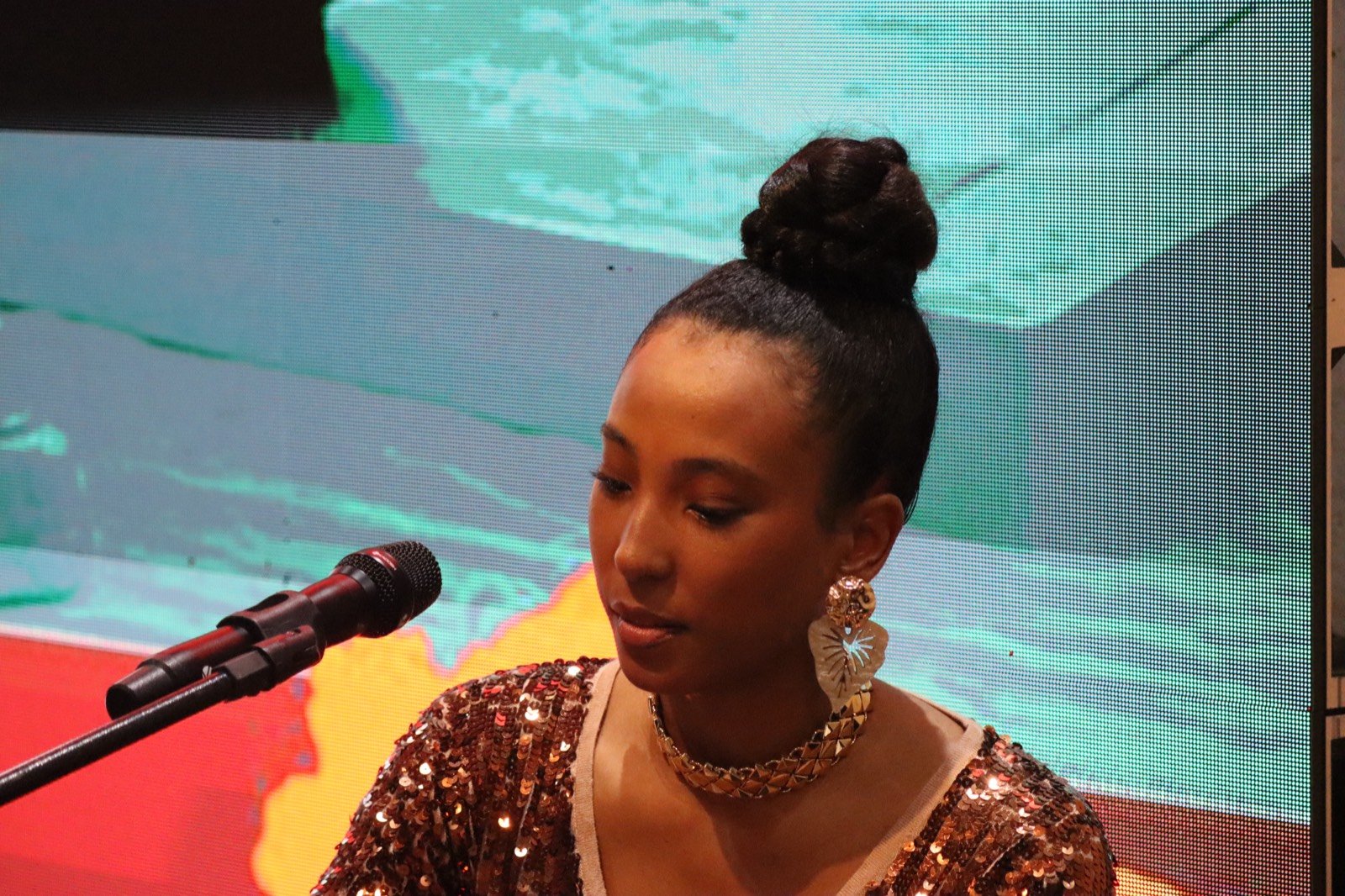Cantora se apresenta durante a Mostra Sabores e Histórias